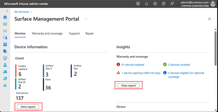 Get Surface device insights and view report