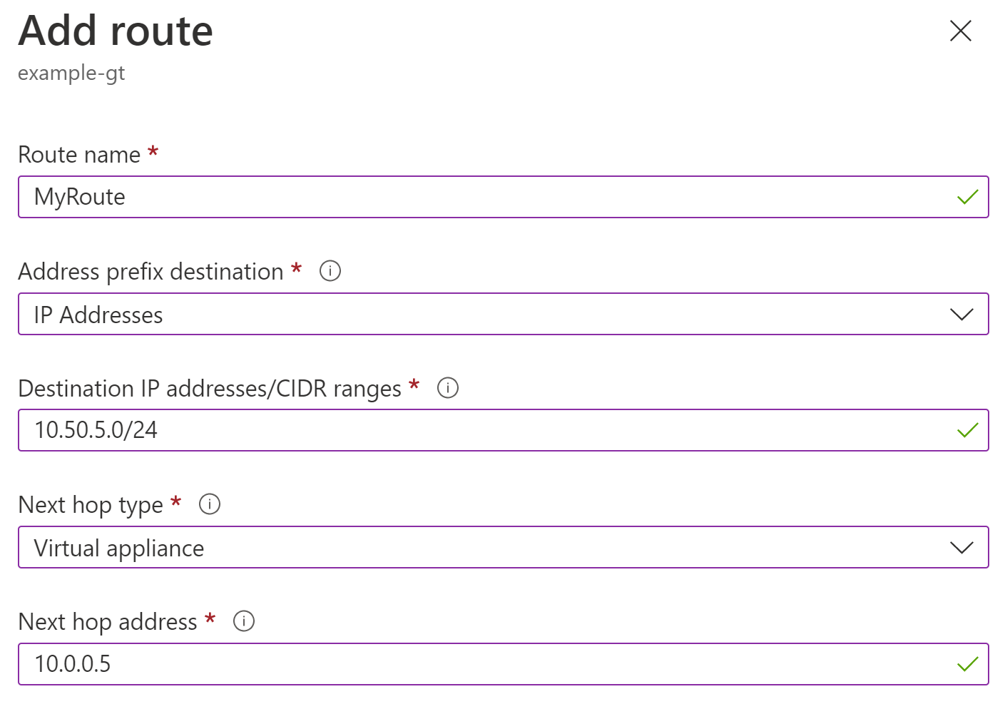 Screenshot of adding an example route.