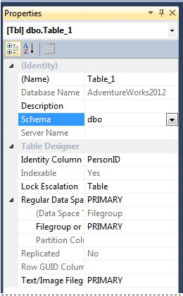 Screenshot of the Properties pane showing the Schema option.