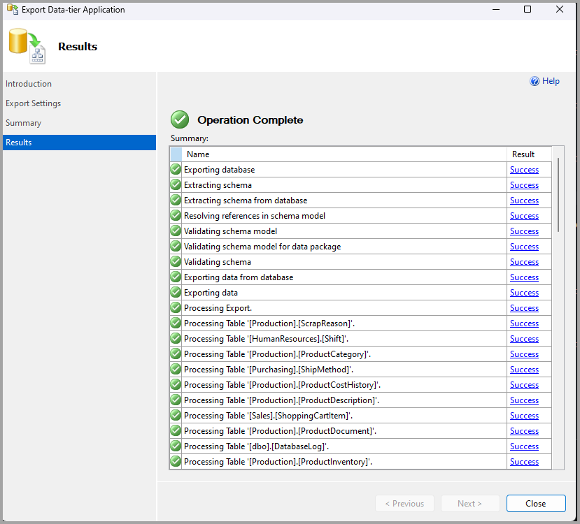 Screenshot of the data-tier application results page.