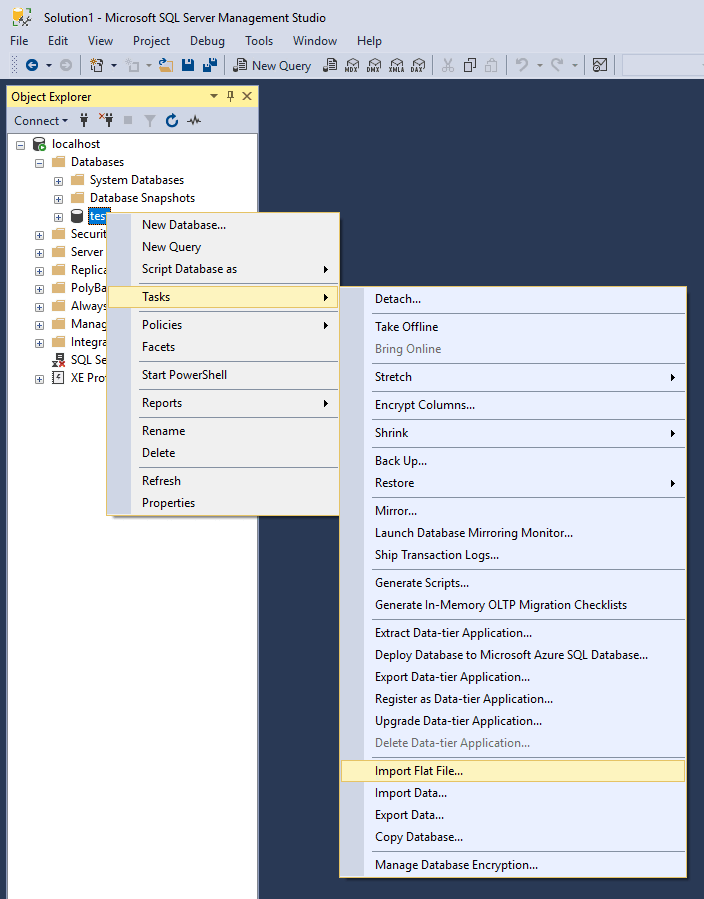 Screenshot of Import Flat File menu.