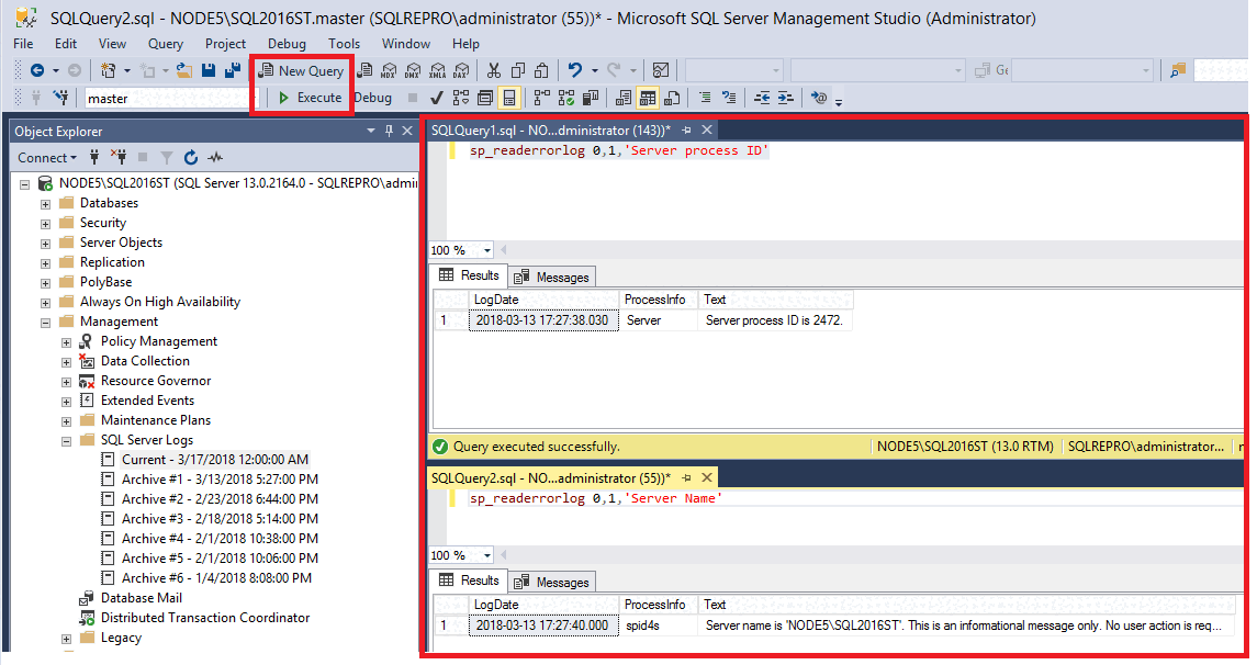 Screenshot of Query the error log.