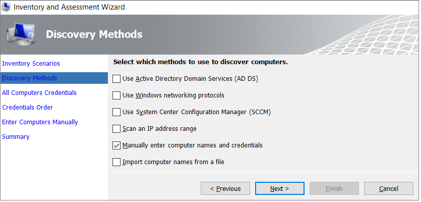 Screenshot of the list of computer-discovery methods that best suit your organization's needs.