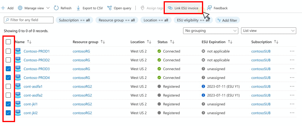 Screenshot of all SQL Server instances on the Azure Arc section.