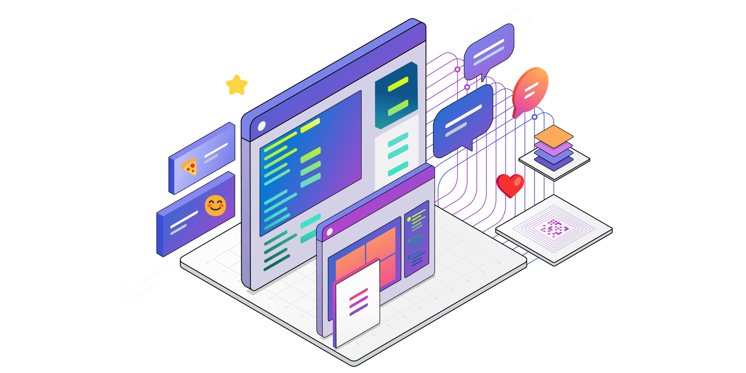 An isometric illustration of technical components for Teams services.