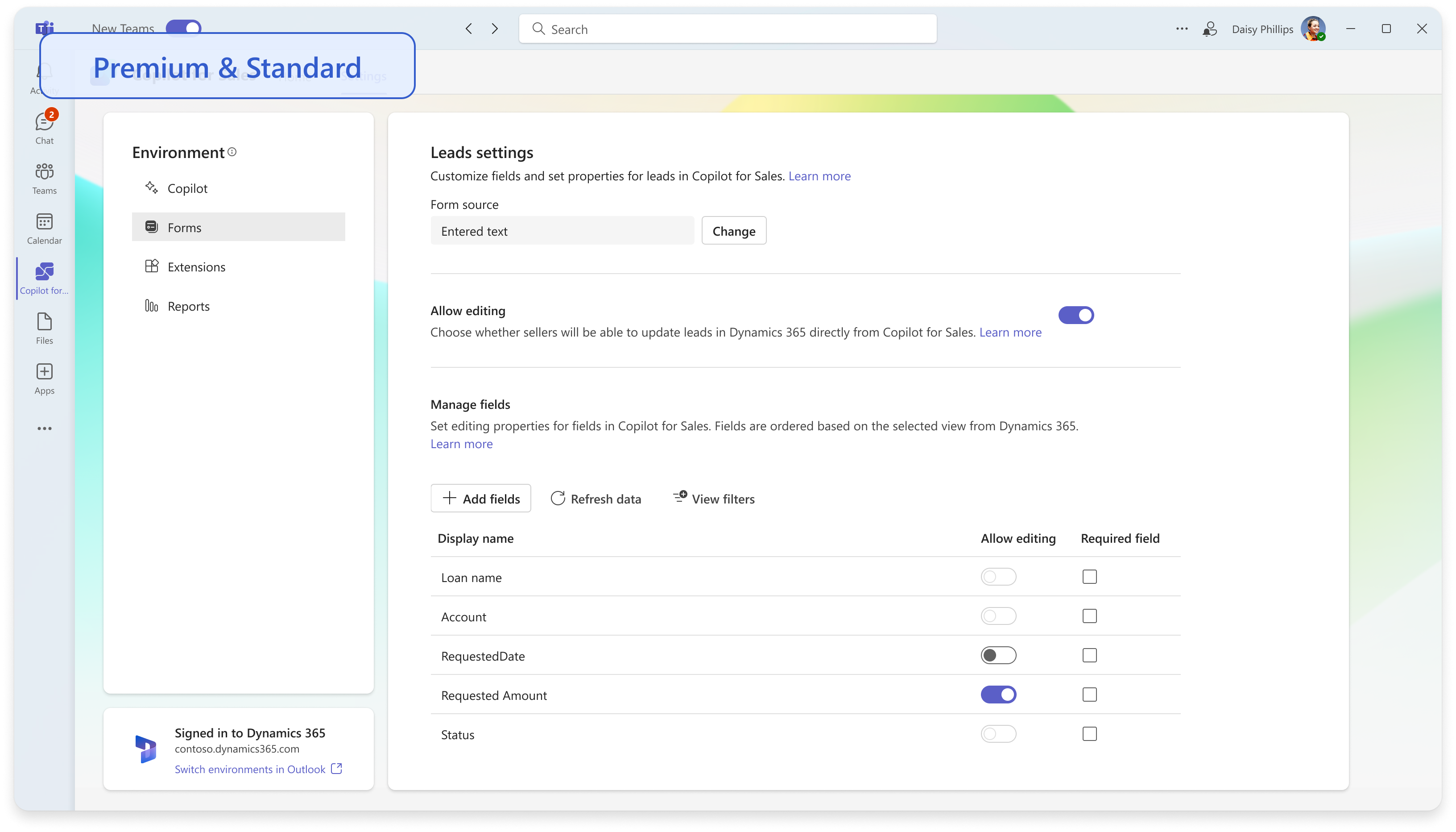 Screenshot of the Customize forms and fields details.