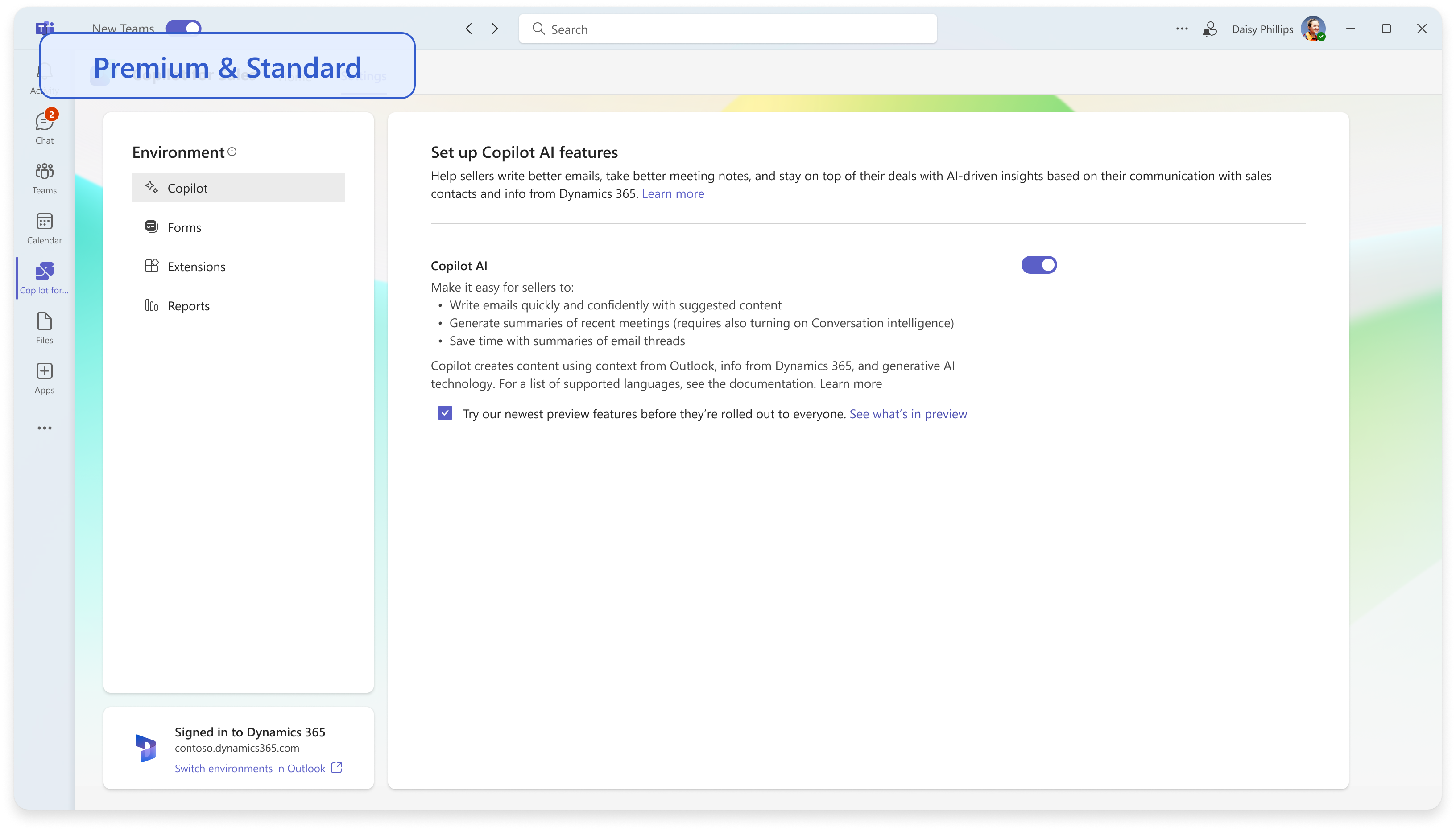 Screenshot of the Setup Copilot AI features page.