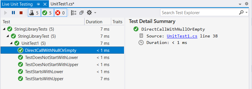 The Live Test Explorer after expanding test coverage