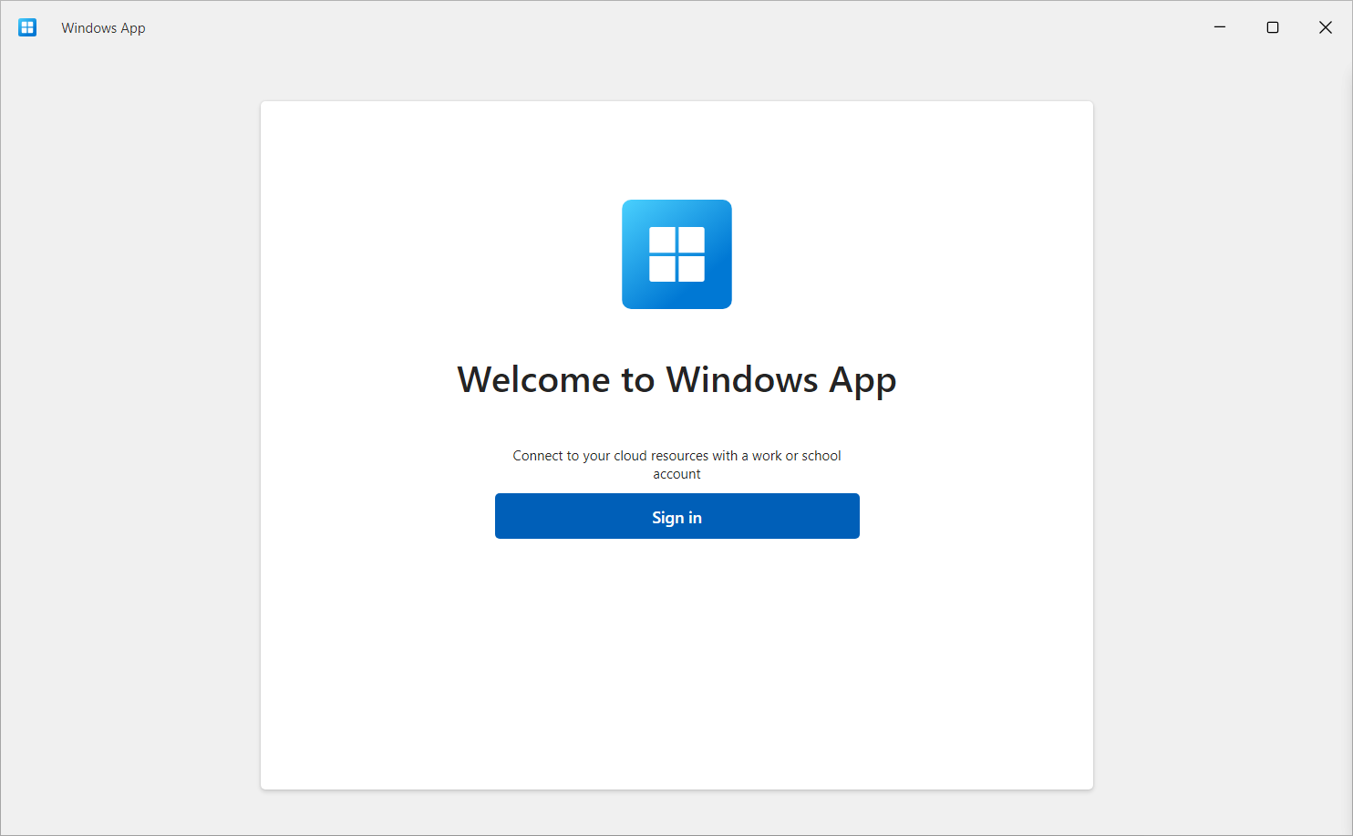 A screenshot showing the welcome tab for Windows App on Windows with Azure Virtual Desktop.