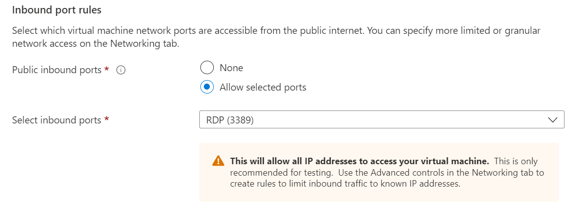 Screenshot della sezione Regole porta in ingresso in cui occorre selezionare le porte sulle quali sono consentite le connessioni in ingresso