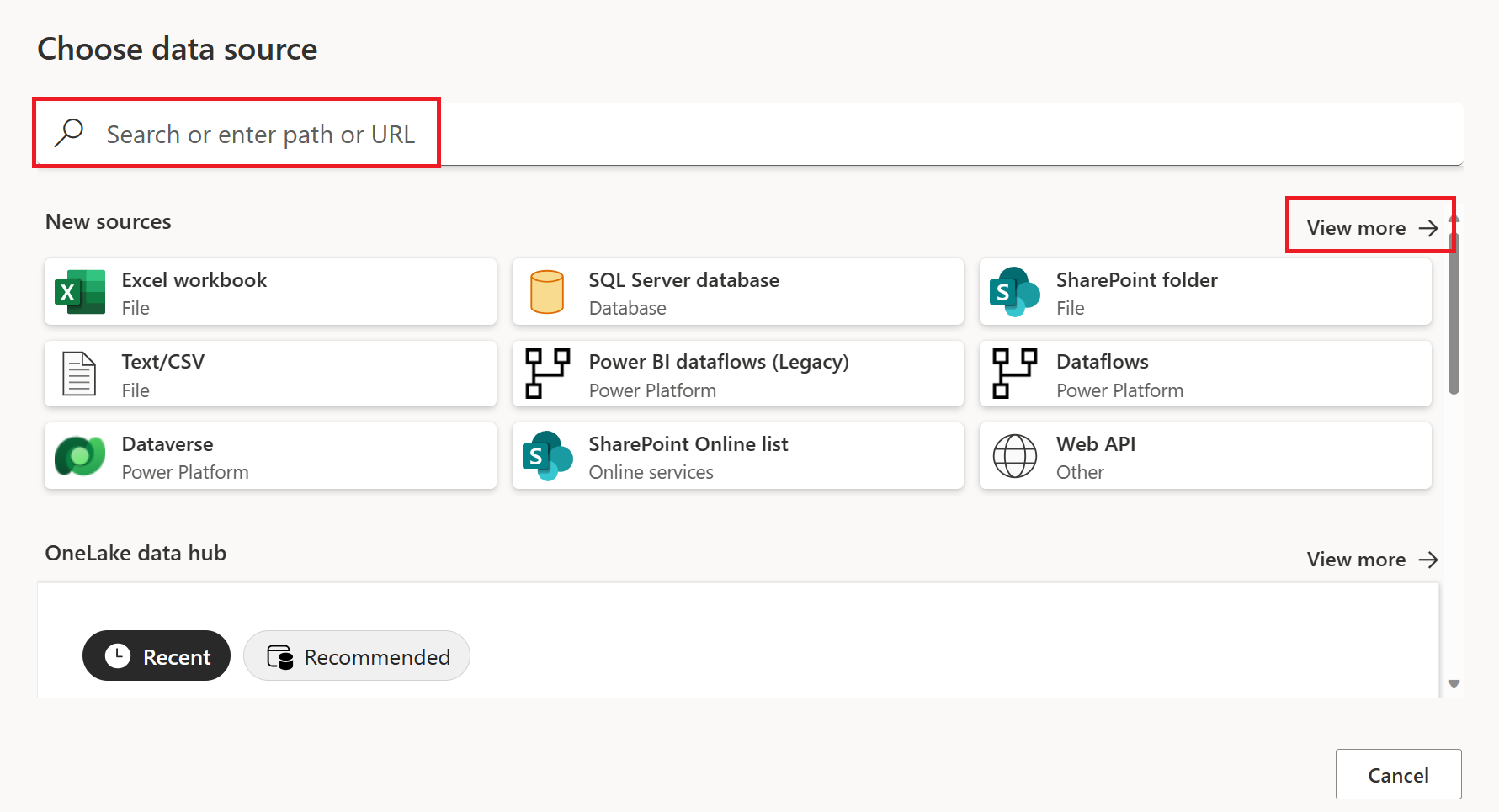 Screenshot della pagina Scegliere l'origine dati di Data Factory con la casella di ricerca e la visualizzazione più evidenziata.