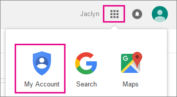 Выберите Приложения Goolge, а затем — Моя учетная запись.