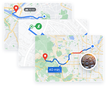 Drei Karten, auf denen Funktionen von Routes zu sehen sind