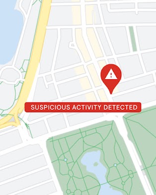 Map showing where suspicious activity was detected