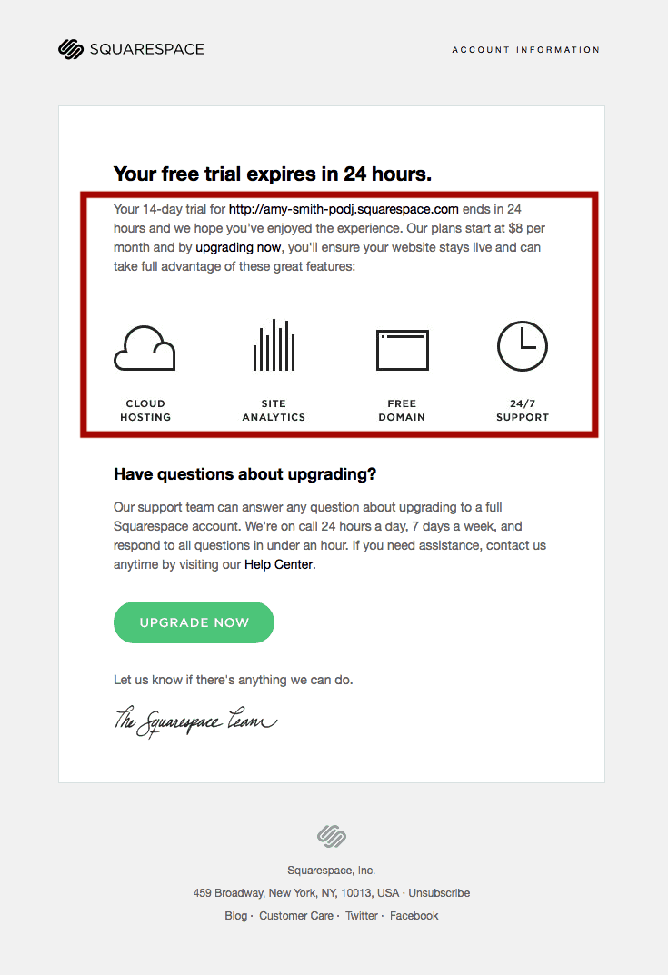 Squarespace benefits of the product in the product led growth book