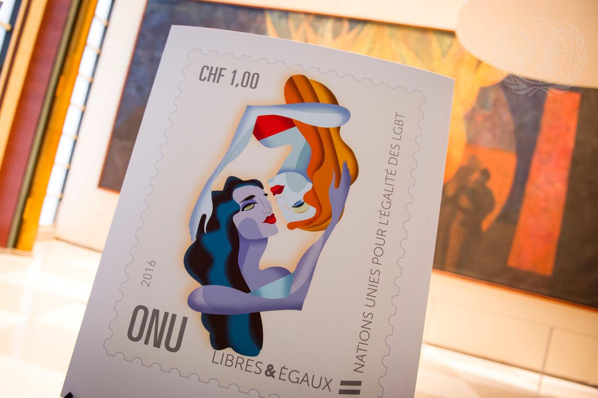 A UN postage stamp promoting LGBT equality. UN Photo UN7195101