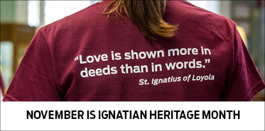 Photo of St. Ignatius of Loyola quote on the back of someone's T-shirt