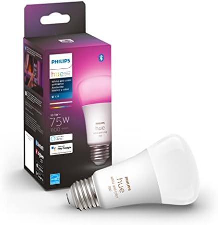 Philips Hue Smart 75W A19 LED Bulb - White and Color Ambiance Color-Changing Light - 1 Pack - 1100LM - E26 - Indoor - Control with Hue App - Works with Alexa, Google Assistant and Apple Homekit