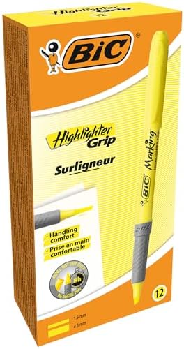 BIC Brite Liner Grip Highlighter, Chisel Tip, Yellow, 12-Count