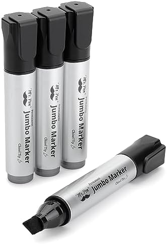 Mr. Pen- Jumbo Permanent Markers, 4 Pack, Chisel Tip, Black Markers Permanent, Permanent Markers Black Markers, Thick Permanent Marker, Thick Markers, Jumbo Markers, Large Markers, Wide Tip Markers