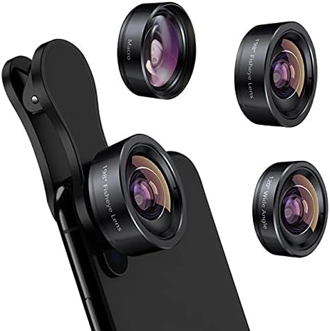 KEYWING Phone Camera Lens 3 in 1 Phone Lens Kit, 198 Fisheye Lens + 120 Super Wide-Angle Lens + 20x Macro Lens for iPhone Samsung Android Smartphone Black 3in1