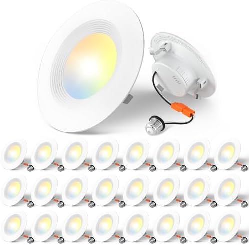 Amico 24 Pack 4 inch 5CCT LED Recessed Lighting, Dimmable, 8.5W=60W, 650LM, 2700K/3000K/4000K/5000K/6000K Selectable, Retrofit Can Lights with Baffle Trim, IC Rated - ETL & FCC, White