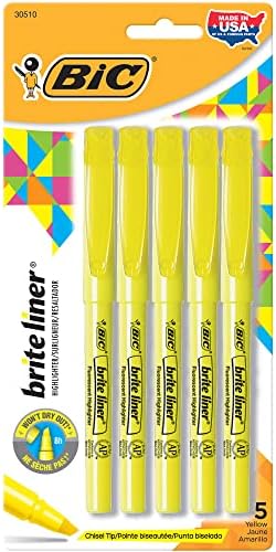 BIC® Brite Liner® Highlighters, Chisel Point, Yellow, 5-Pack