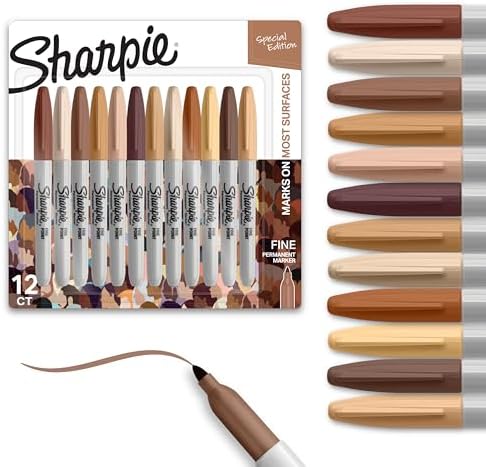 Sharpie Permanent Markers, Portrait Colors, Fine Point, Assorted, 12 Count