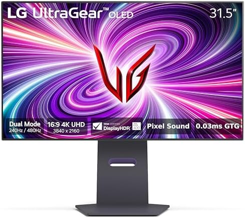 LG ‎32GS95UE 32-inch Ultragear OLED Gaming Monitor UHD 240Hz 0.03ms DisplayHDR True Black 400 AMD FreeSync Premium Pro NVIDIA G-Sync HDMI 2.1 DisplayPort Tilt/Height/Swivel Stand Black