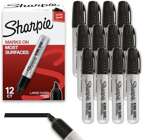 Sharpie King Size Permanent Markers Chisel Tip Markers for Work & Industrial Use, 12 Count