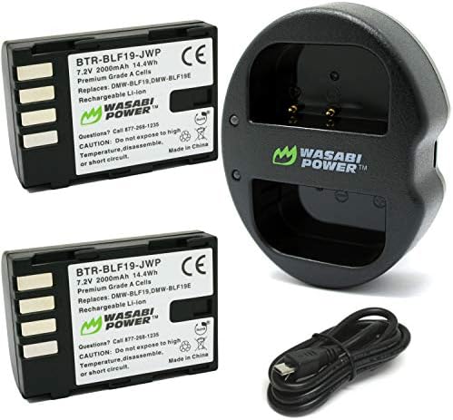 Wasabi Power Battery (2-Pack) and Dual USB Charger for Panasonic DMW-BLF19 and Panasonic Lumix DMC-GH3, DMC-GH4, DC-GH5, DC-GH5S, DC-G9