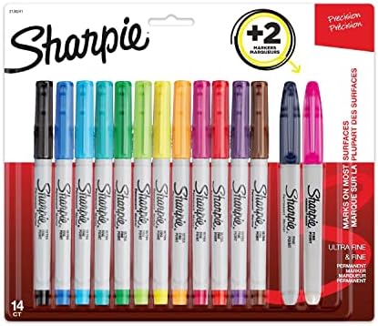 SHARPIE Ultra Fine Permanent Marker Set - 12 Assorted Ultra Fine Markers plus 2 Fine Point Markers