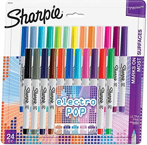 Sharpie Electro Pop Permanent Markers, Ultra Fine Point Markers, Assorted Colors, 24 Count - 1