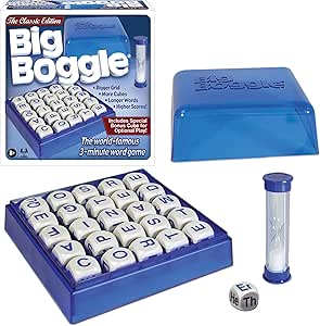 Big Boggle with 5x5 Grid and 25 Letter Cubes by Winning Moves Games USA, Thought Provoking Word Game Bigger Than the Original, for 2 or More Players, Ages 8+ (1147)