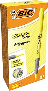 BIC Brite Liner Grip Highlighter, Chisel Tip, Yellow, 12-Count