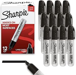 Sharpie King Size Permanent Markers Chisel Tip Markers for Work &amp; Industrial Use, 12 Count