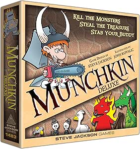 Munchkin Deluxe Board Game (Base Game), Family Board &amp; Card Game, Adults, Kids, &amp; Fantasy Roleplaying Game, Ages 10+, 3-6 Players, Avg Play Time 120 Min, From Steve Jackson Games