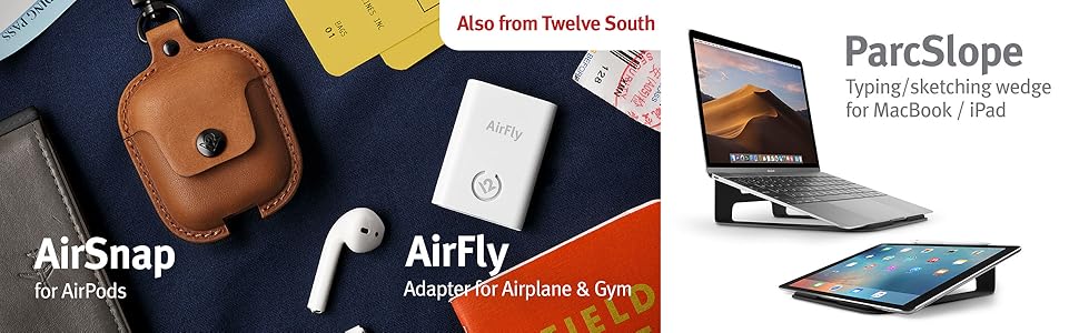 airsnap lether case, airfly wireless bluetooth transmitter, timeporter apple watch travel stand