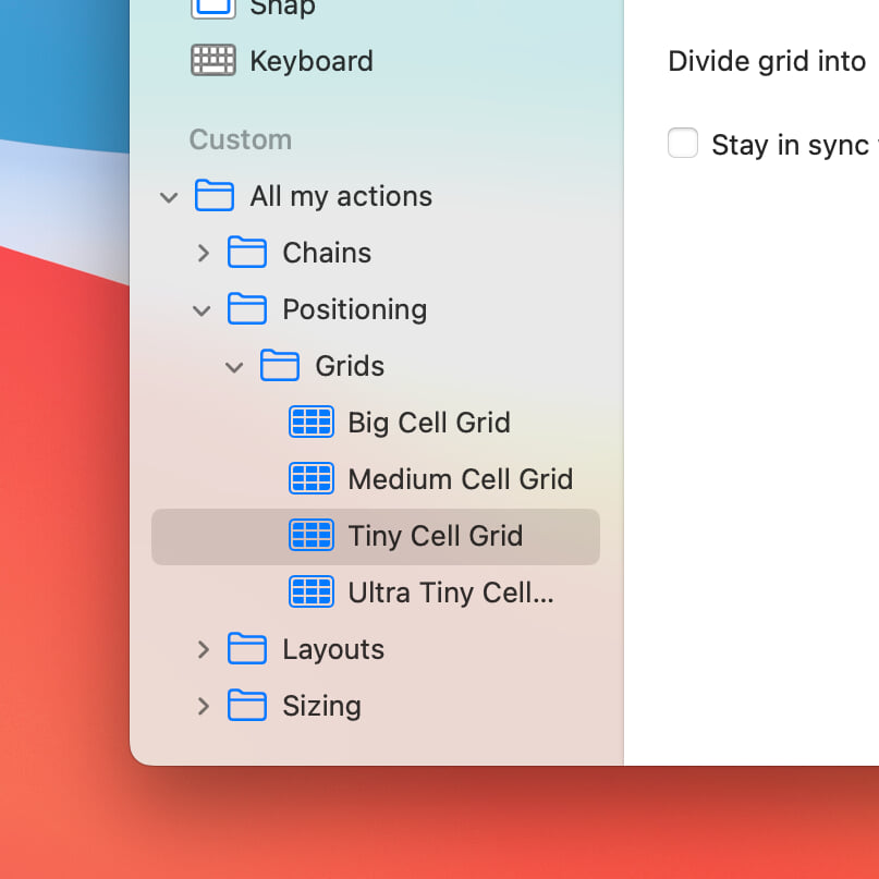 Use folders to organize your actions