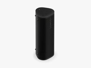 Black portable speaker in cylindrical shape