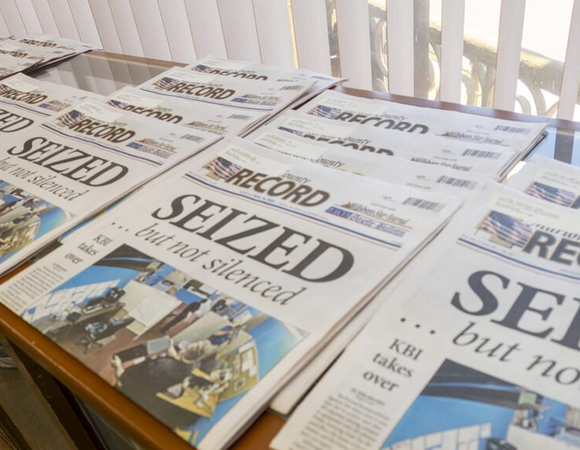 Marion County Record newspapers with headline "Seized... but not silenced"