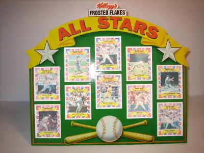 1992 Kellogg's Frosted Flakes All-Stars 3-D baseball cards display stand framed .The display stand r...