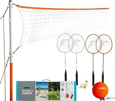 Franklin Sports Volleyball + Badminton Combo Set. EASY SETUP: The easy-to-assemble pole system inclu...