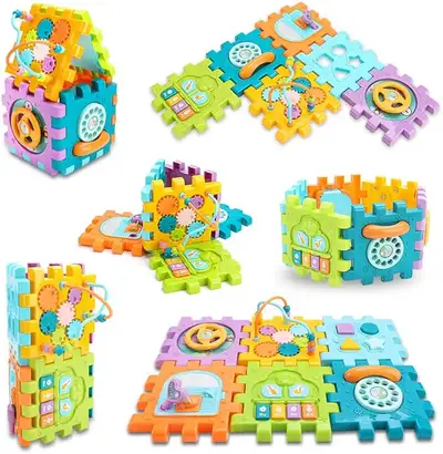 【Early Educational Toy】: Contain instrument keyboard, shape matching, driving game, beaded slides, l...