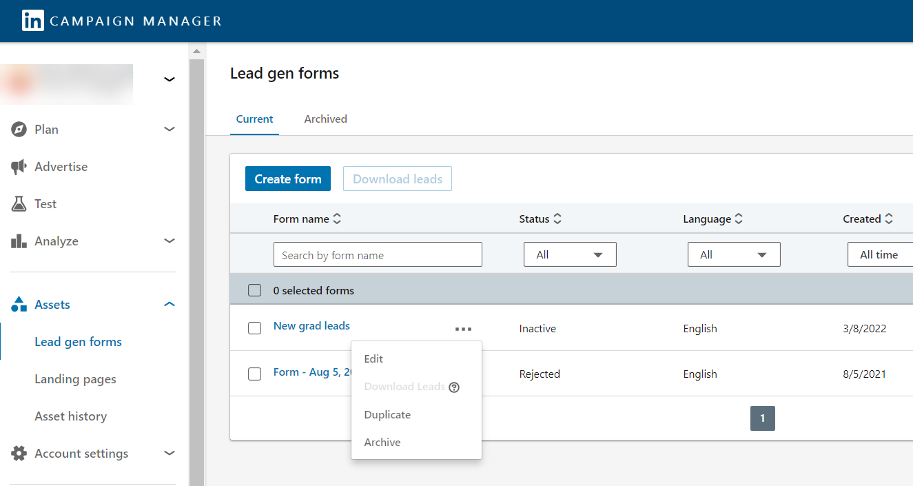 LinkedIn Lead Gen Forms Archive