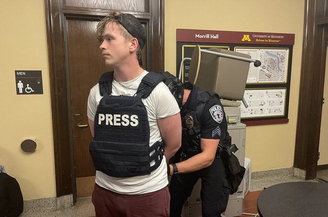 Tyler Church, a journalist for the University of Minnesota’s student news outlet The Minnesota Daily, was briefly detained and handcuffed while reporting on a pro-Palestinian protest on the university’s Minneapolis campus on Oct. 21, 2024.