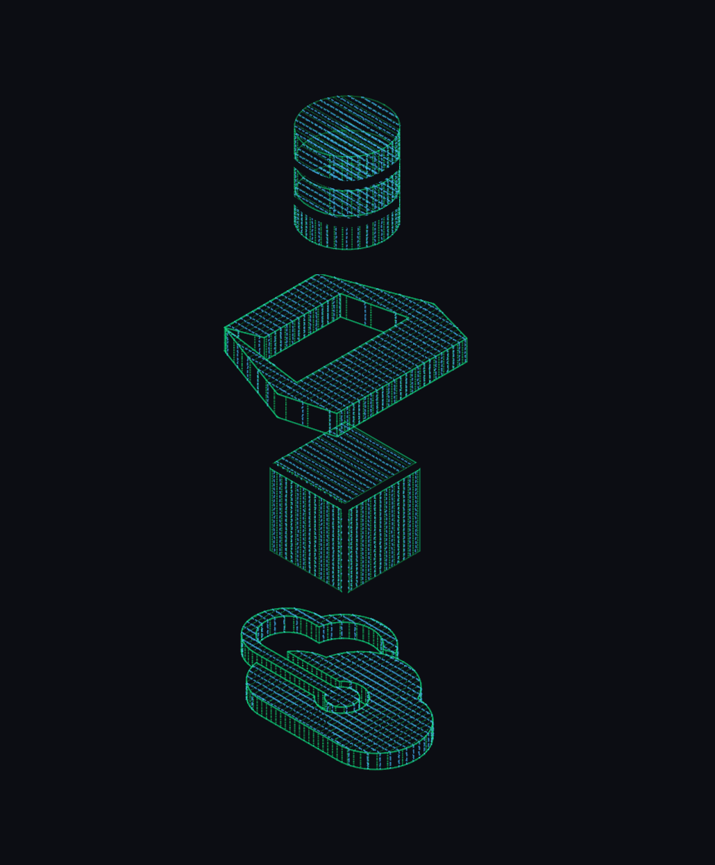 Locks and clouds are shown in a 3D graphic illustration