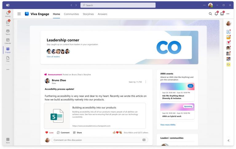 The new Leadership Corner tab in Viva Engage