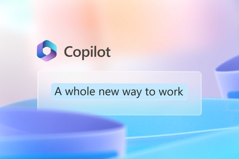 Graphic image has Copilot logo with the words A whole new way to work