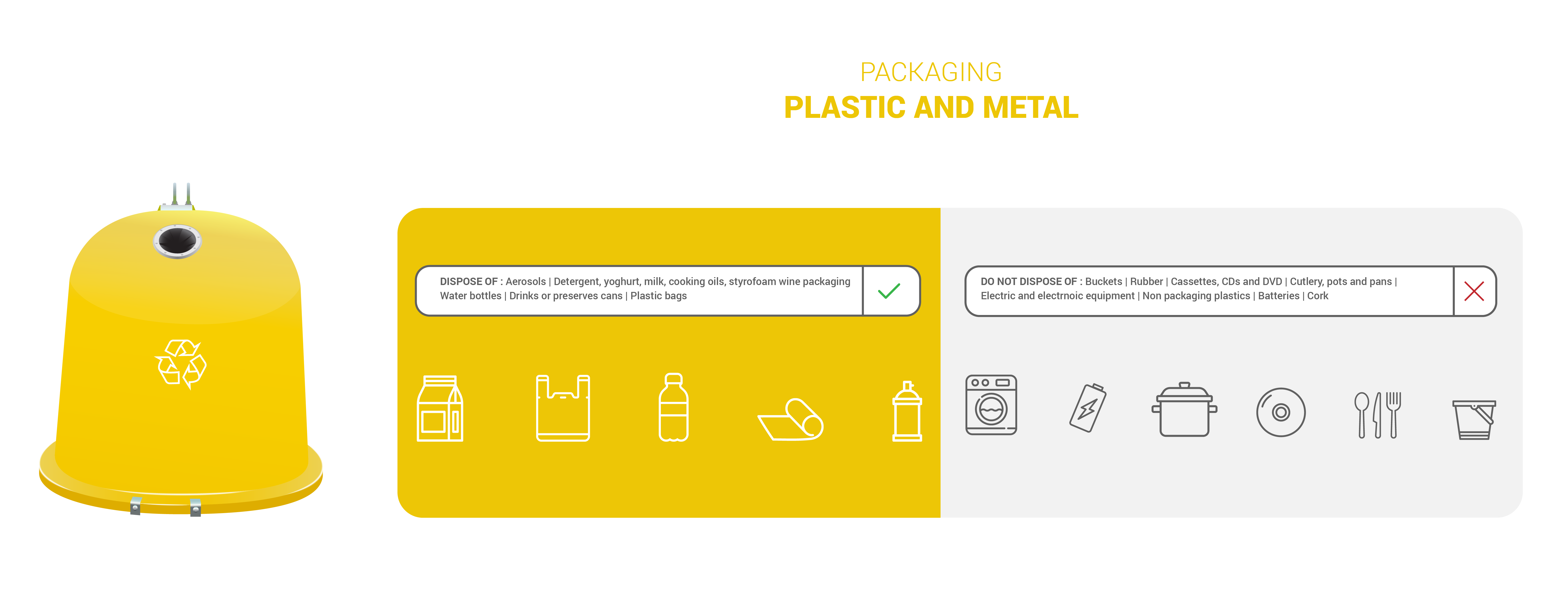 Yellow recycling bin – Plastic and metal